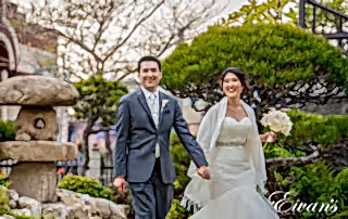 image of a married couple walking outside